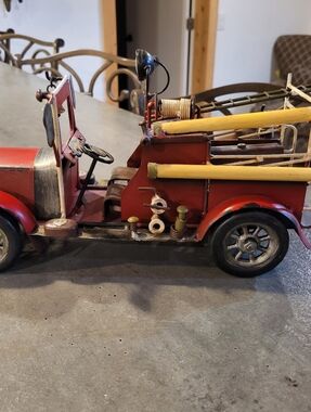 Red Fire Truck Retro Style Metal Handcrafted